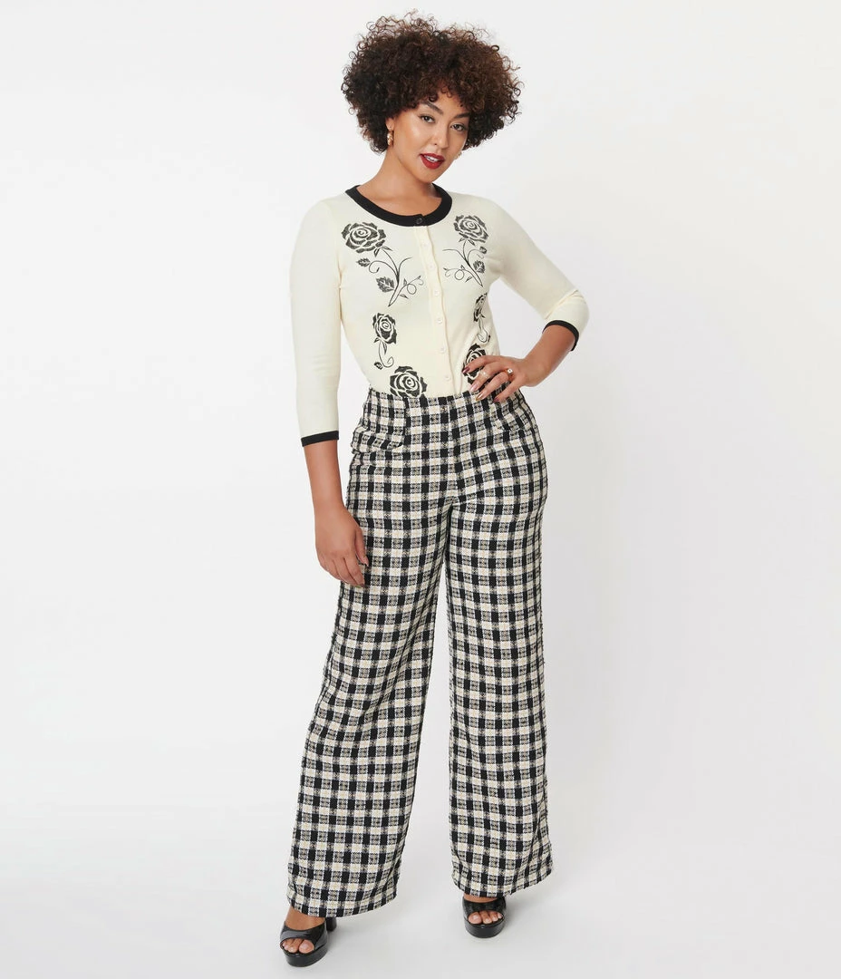 Sale Unique Vintage Black & White Plaid Tweed Abia Pants