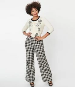Sale Unique Vintage Black & White Plaid Tweed Abia Pants
