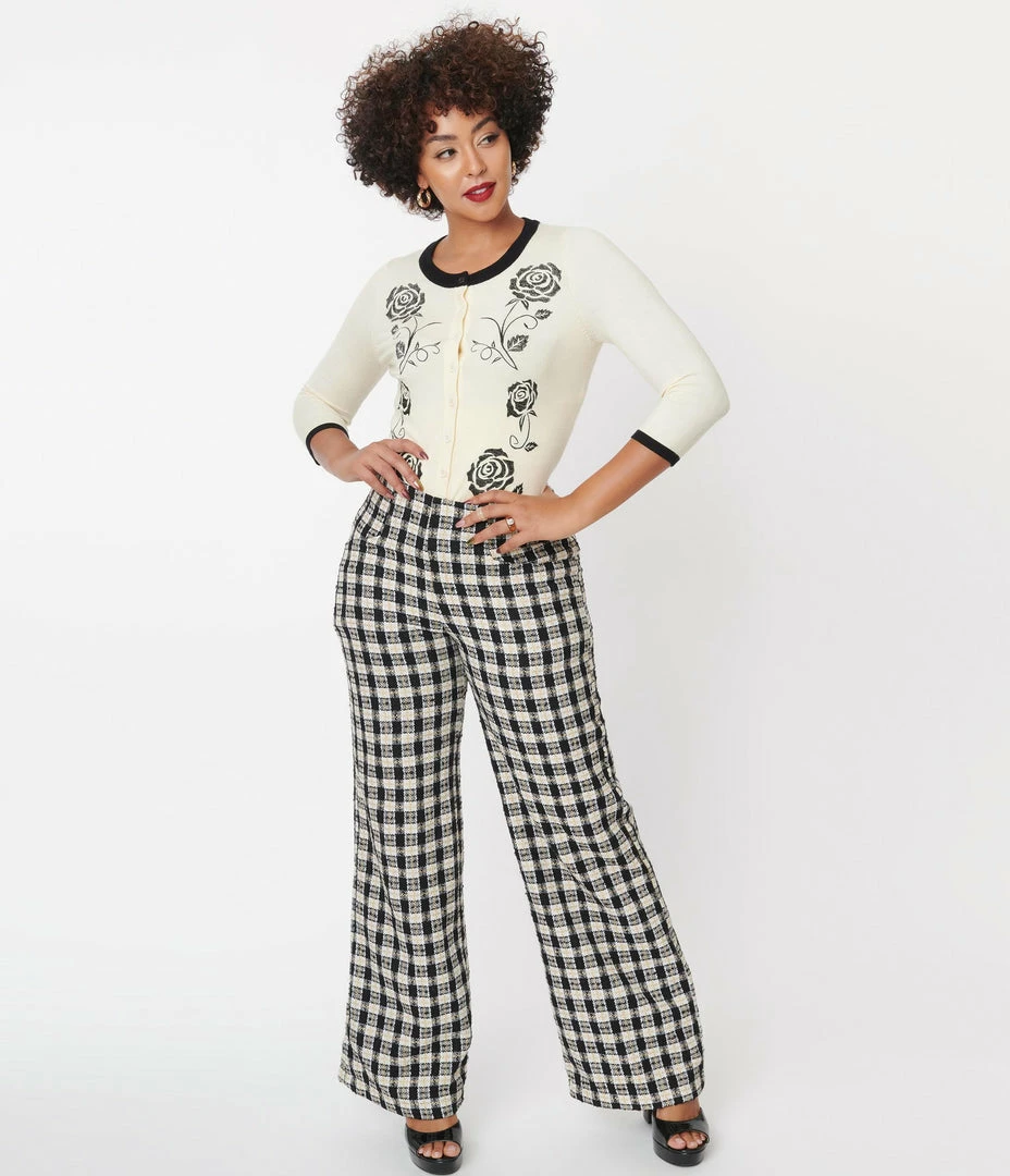 Sale Unique Vintage Black & White Plaid Tweed Abia Pants
