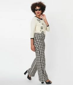 Sale Unique Vintage Black & White Plaid Tweed Abia Pants
