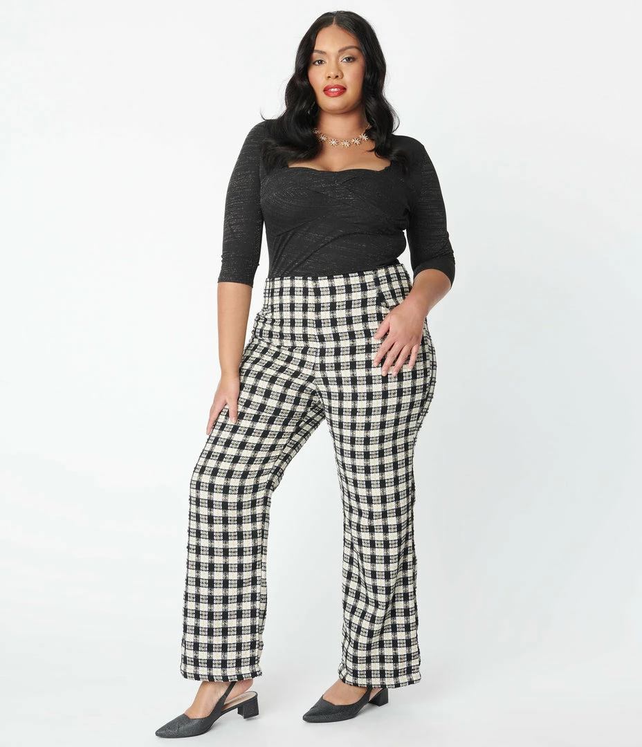 Unique Vintage Plus Size Black & White Plaid Tweed Abia Pants