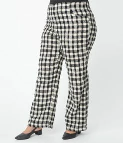 Unique Vintage Plus Size Black & White Plaid Tweed Abia Pants