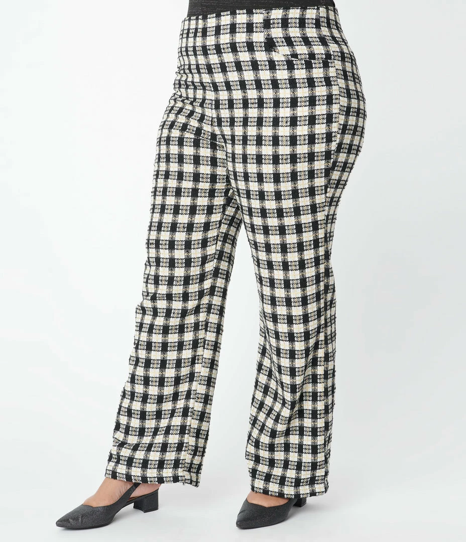 Unique Vintage Plus Size Black & White Plaid Tweed Abia Pants
