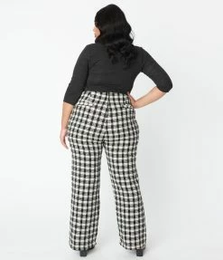 Unique Vintage Plus Size Black & White Plaid Tweed Abia Pants