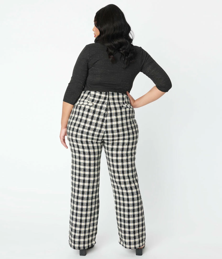 Unique Vintage Plus Size Black & White Plaid Tweed Abia Pants