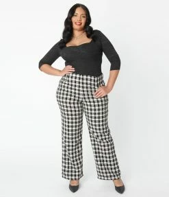 Unique Vintage Plus Size Black & White Plaid Tweed Abia Pants
