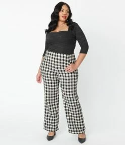 Unique Vintage Plus Size Black & White Plaid Tweed Abia Pants