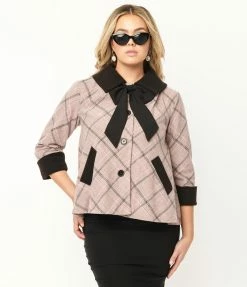 Unique Vintage Pink Plaid Ahoy There Short Swing Coat