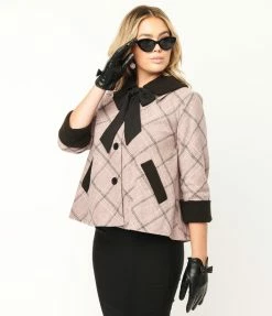 Unique Vintage Pink Plaid Ahoy There Short Swing Coat
