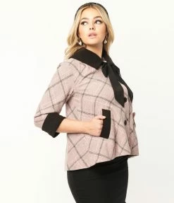 Unique Vintage Pink Plaid Ahoy There Short Swing Coat
