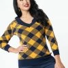 Unique Vintage Navy & Yellow Plaid Shelly Sweater