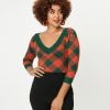 Unique Vintage Hunter Green & Brick Plaid Shelly Sweater Sale