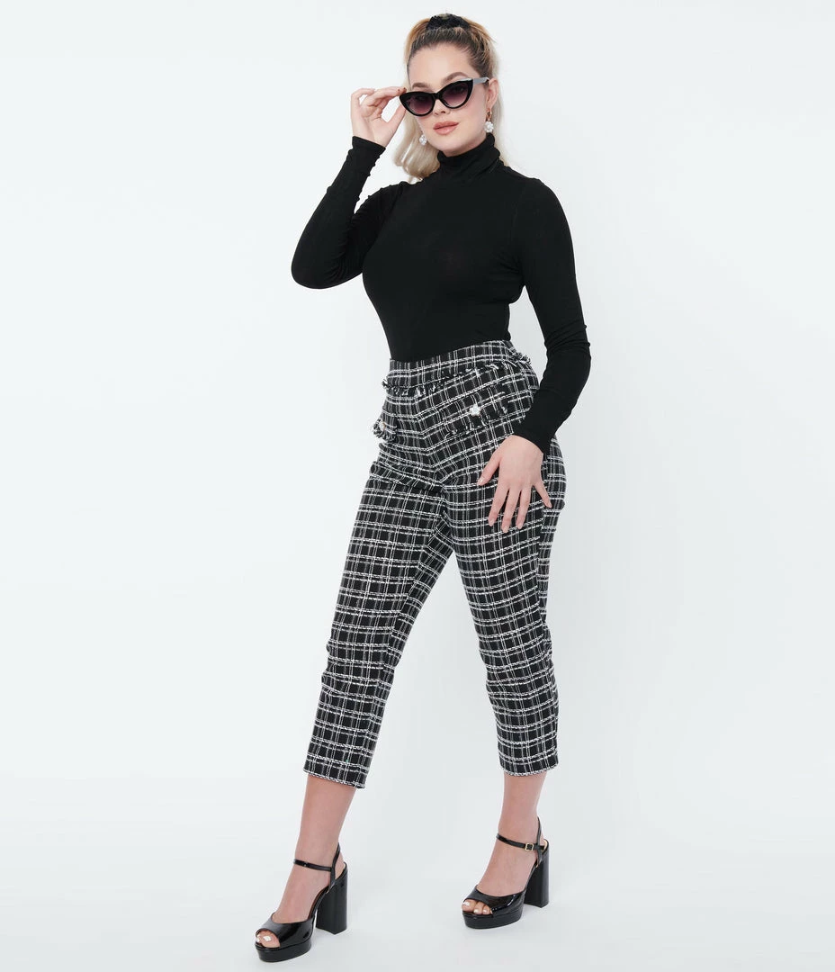 Sale Smak Parlour Black & White Plaid Sunshine Capri Pants