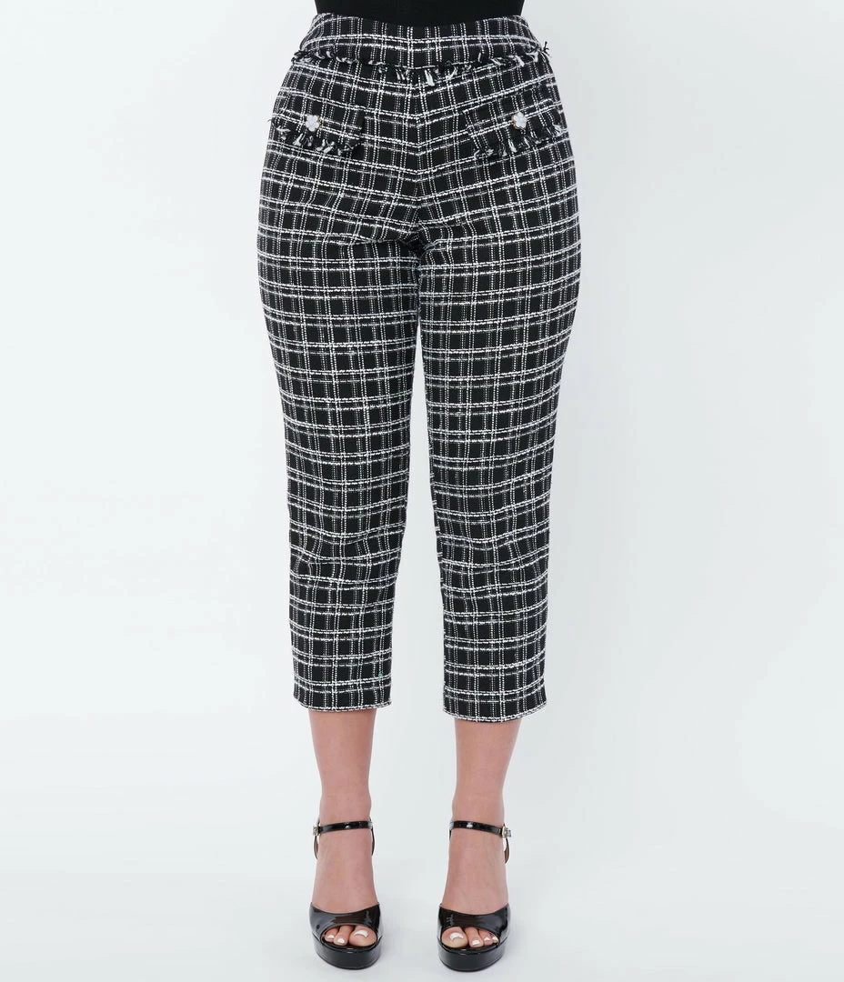 Sale Smak Parlour Black & White Plaid Sunshine Capri Pants