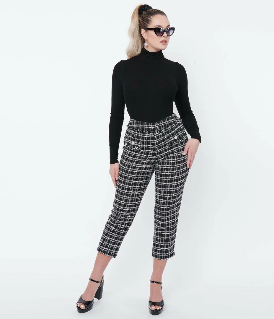 Sale Smak Parlour Black & White Plaid Sunshine Capri Pants