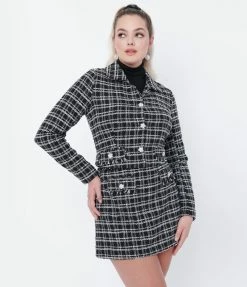 Sale Smak Parlour Black & White Plaid License To Thrill Crop Jacket