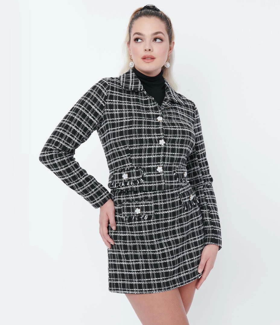 Sale Smak Parlour Black & White Plaid License To Thrill Crop Jacket