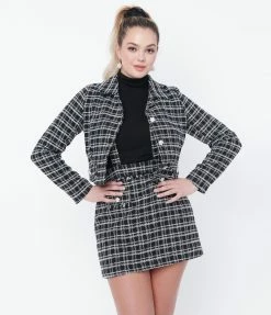 Sale Smak Parlour Black & White Plaid License To Thrill Crop Jacket