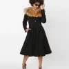 Unique Vintage Black & Brown Fur Carrie Swing Coat