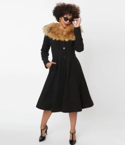 Unique Vintage Black & Brown Fur Carrie Swing Coat