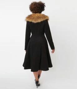 Unique Vintage Black & Brown Fur Carrie Swing Coat