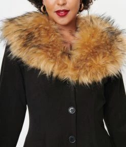 Unique Vintage Black & Brown Fur Carrie Swing Coat