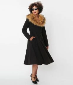 Unique Vintage Black & Brown Fur Carrie Swing Coat