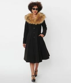 Unique Vintage Black & Brown Fur Carrie Swing Coat