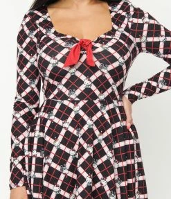 Fan Flair Hello Kitty X Unique Vintage Holiday Kitty Plaid Hello Gorgeous Flare Dress