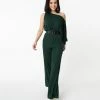 Sale Unique Vintage Emerald Sparkle One Sleeve Yvonne Jumpsuit