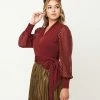 Unique Vintage Burgundy & Gold Clip Dot Giselle Wrap Top Sale
