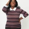 Sale Unique Vintage Plus Size Navy & Red Winter Fair Isle Sabrina Sweater