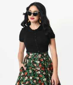 SHEEN Clothing Ltd Black Bat Collar Blouse