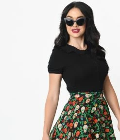 SHEEN Clothing Ltd Black Bat Collar Blouse