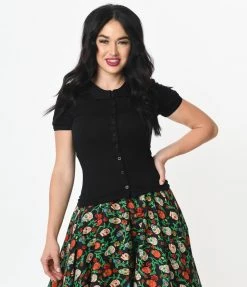 SHEEN Clothing Ltd Black Bat Collar Blouse