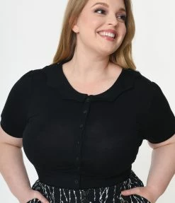 SHEEN Clothing Ltd Sale Plus Size Black Bat Collar Blouse