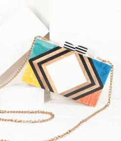 Ricki Designs Accessories 1960s Style Rainbow Chevron Wood & Resin Hard Clutch
