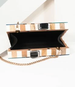 Ricki Designs Accessories 1960s Style Rainbow Chevron Wood & Resin Hard Clutch