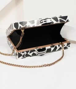 Ricki Designs Retro Style Black & White Chevron Wood & Resin Hard Clutch Accessories