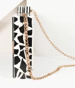 Ricki Designs Retro Style Black & White Chevron Wood & Resin Hard Clutch Accessories