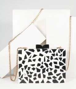 Ricki Designs Retro Style Black & White Chevron Wood & Resin Hard Clutch Accessories