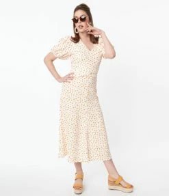 SHEEN Clothing Ltd Sale Off White & Orange Polka Dot Catherine Maxi Dress