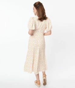 SHEEN Clothing Ltd Sale Off White & Orange Polka Dot Catherine Maxi Dress