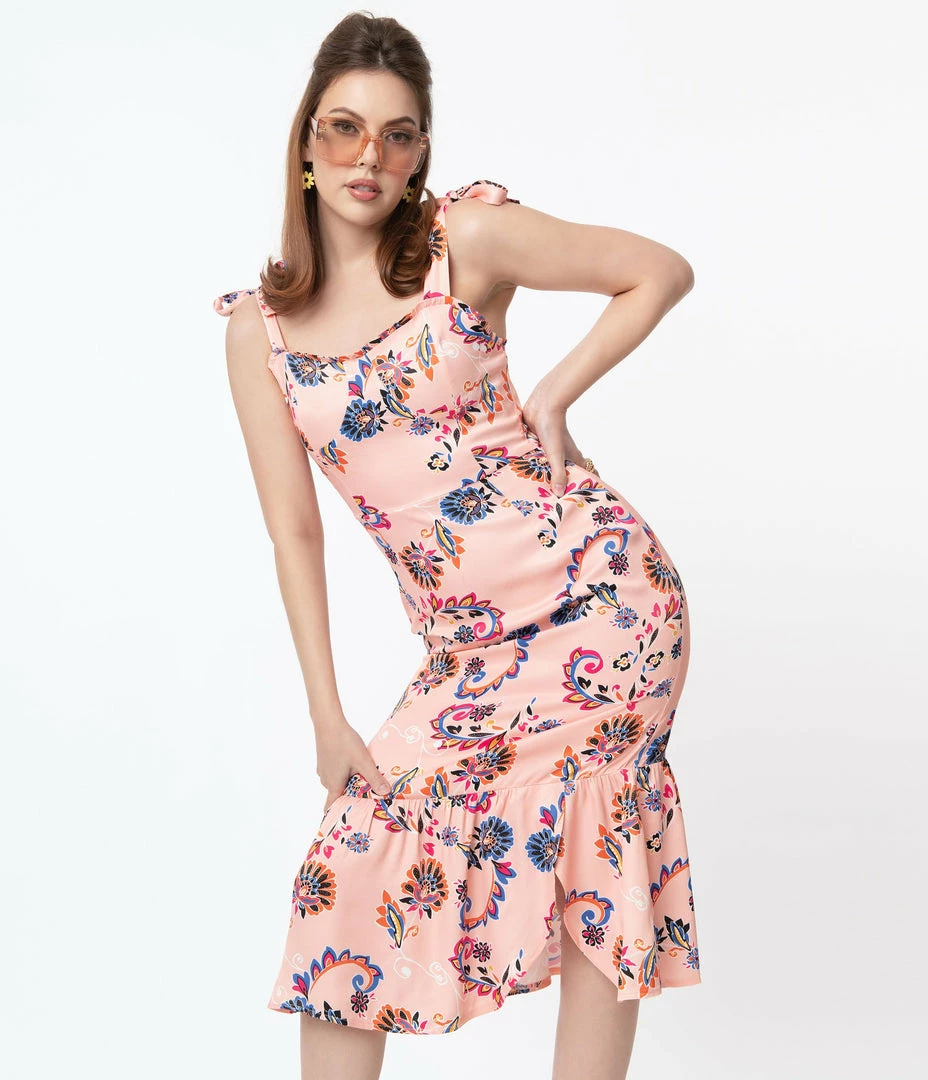 SHEEN Clothing Ltd Light Pink & Paisley Floral Print Devika Pencil Dress