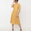 SHEEN Clothing Ltd Mustard & Navy Polka Dot Tia Swing Dress Sale
