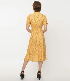 SHEEN Clothing Ltd Mustard & Navy Polka Dot Tia Swing Dress Sale