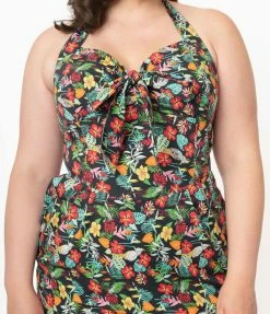 SHEEN Clothing Ltd Plus Size Multicolor Tropical Floral Print Pippa Wiggle Dress