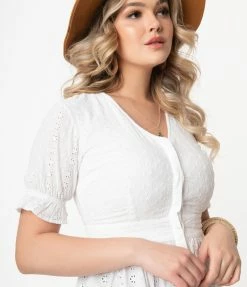 SHEEN Clothing Ltd White Eyelet Peplum Jolene Blouse Sale