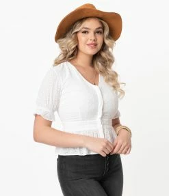SHEEN Clothing Ltd White Eyelet Peplum Jolene Blouse Sale