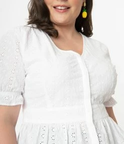 SHEEN Clothing Ltd Plus Size White Eyelet Peplum Jolene Blouse Sale